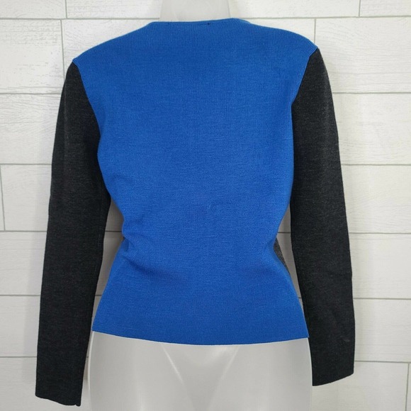 Jessica Christopher Lai Sweater Large VTG Color Block Gray Blue Wool Cashmere - Picture 5 of 9